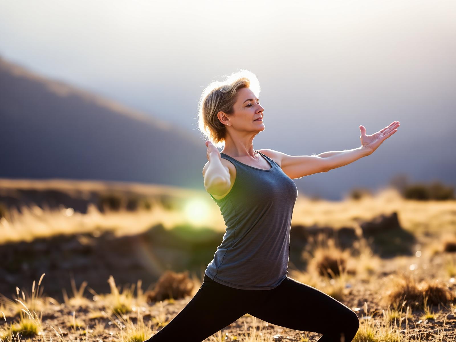Femme pratiquant le yoga en pleine nature